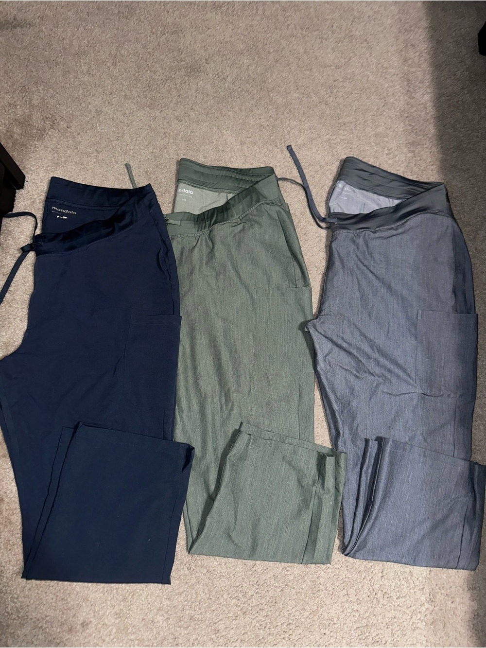 3 Pair 2XL Petite Mandala Straight Leg Scrub Pants — Steel, Olive & Gray
